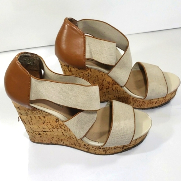 Steve Madden | Platform Wedge Cork Sandal  Beige Brown High Straps Size 9 - Picture 4 of 15